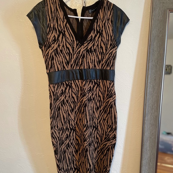 New York & Company Dresses & Skirts - NY & Co faux leather short sleeve sweater dress